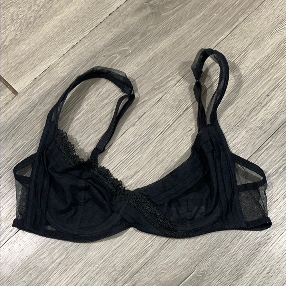 Chantal Thomass Black Sheer Underwire Pleats & Floral Details size 34C